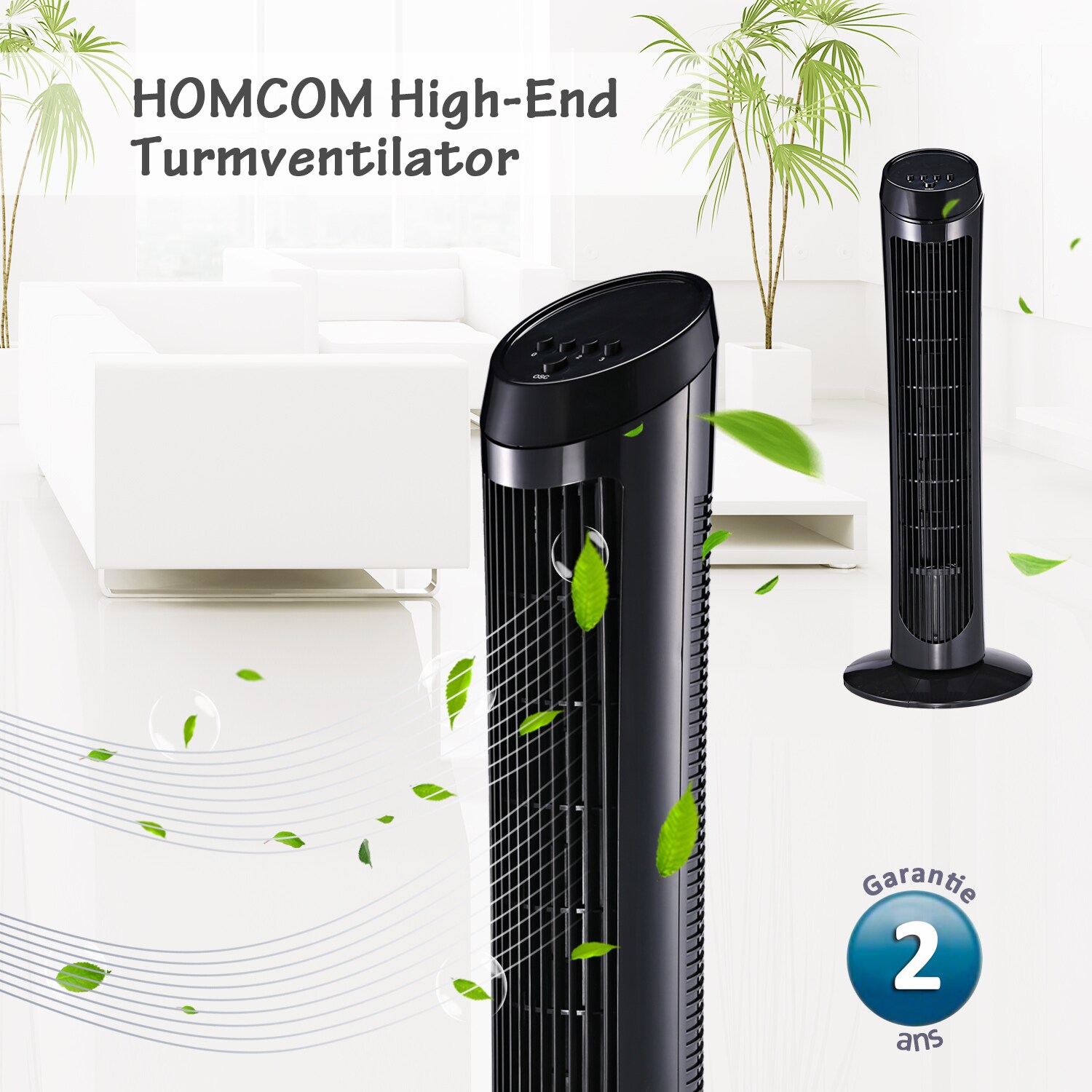 HOMCOM Turmventilator mit 3 Belüftungsstufen schwarz 27 x 75 cm (ØxH)