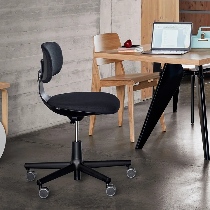 Vitra - Rookie Bürostuhl, soft grey / Tress blaugrau (Hartbodenrollen)