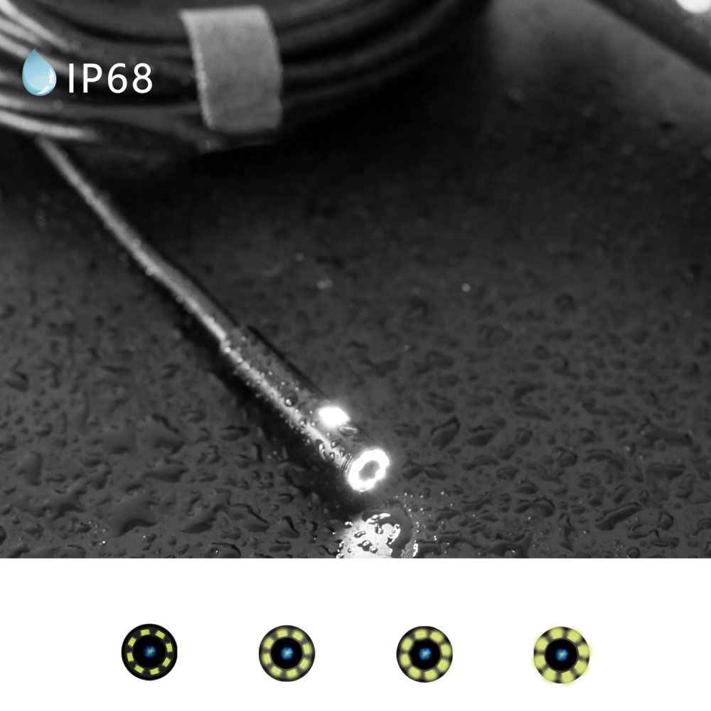 (10m) Wasserfeste Wifi Endoskopkamera 9-LED Inspektionskamera FullHD 1080p IP68 (iOS/Android) mit Handy Halterung - Schwarz / Orange