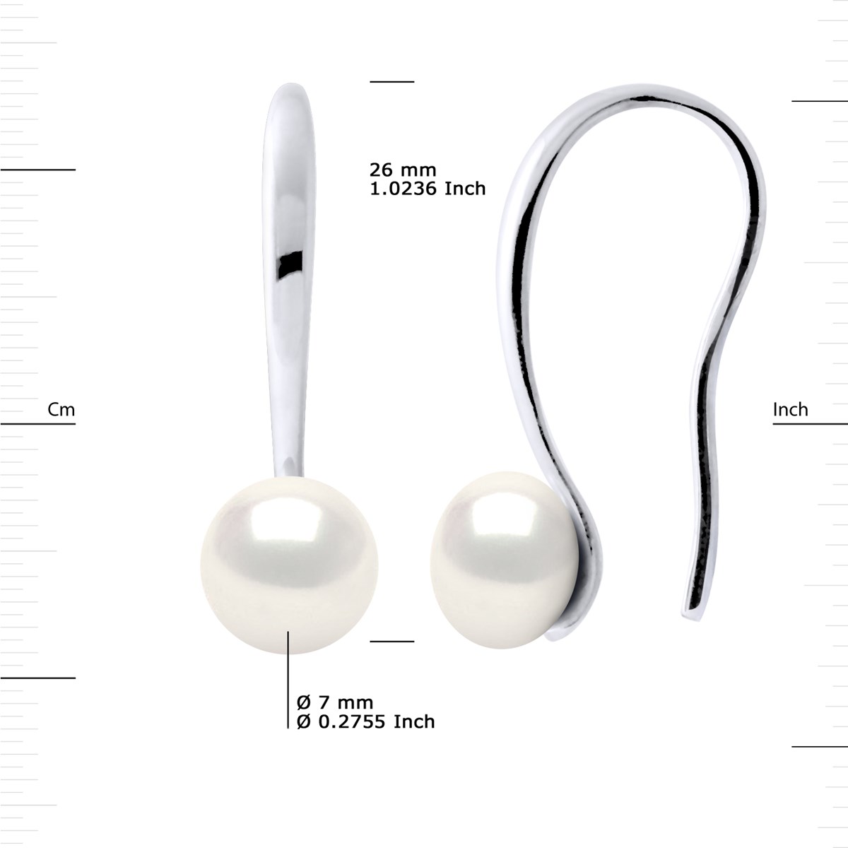 Crochets d'Oreilles Perles d'Eau Douce Blanches Boutons 7-8 mm Argent 925