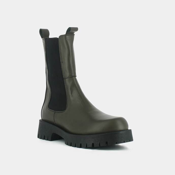 Bottines à plateformes  en cuir kaki