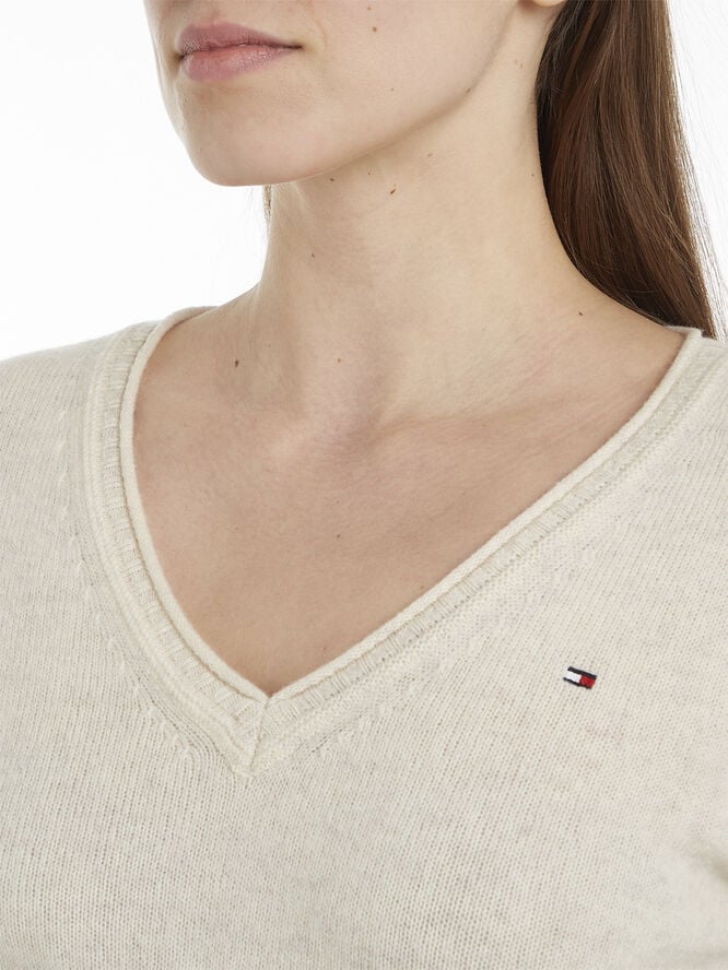 Tommy Hilfiger SOFT WOOL V-NK LS SWEATER Ivory petal heather