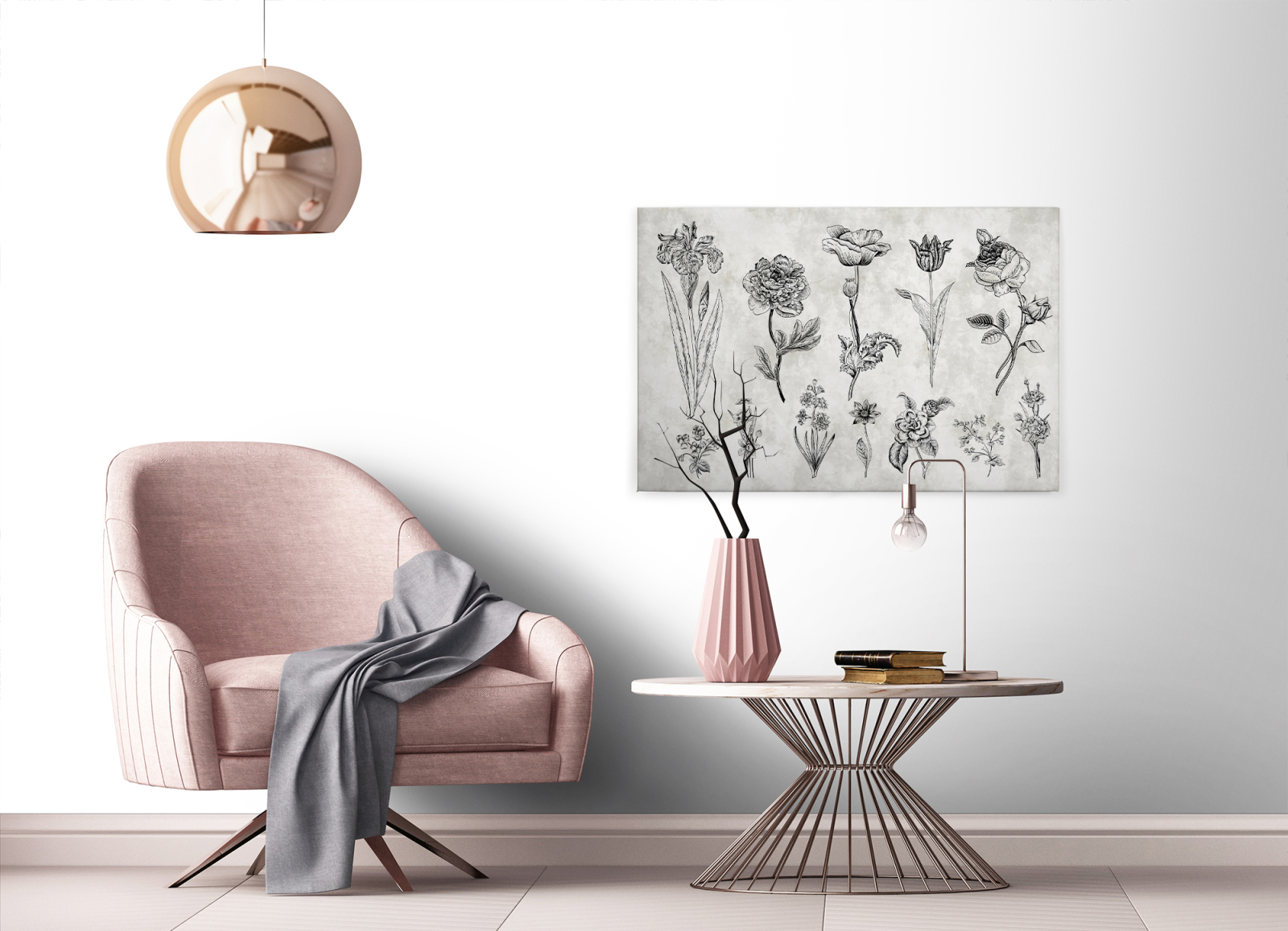 Leinwandbild BLUMEN - grau-schwarz - 90x60 cm