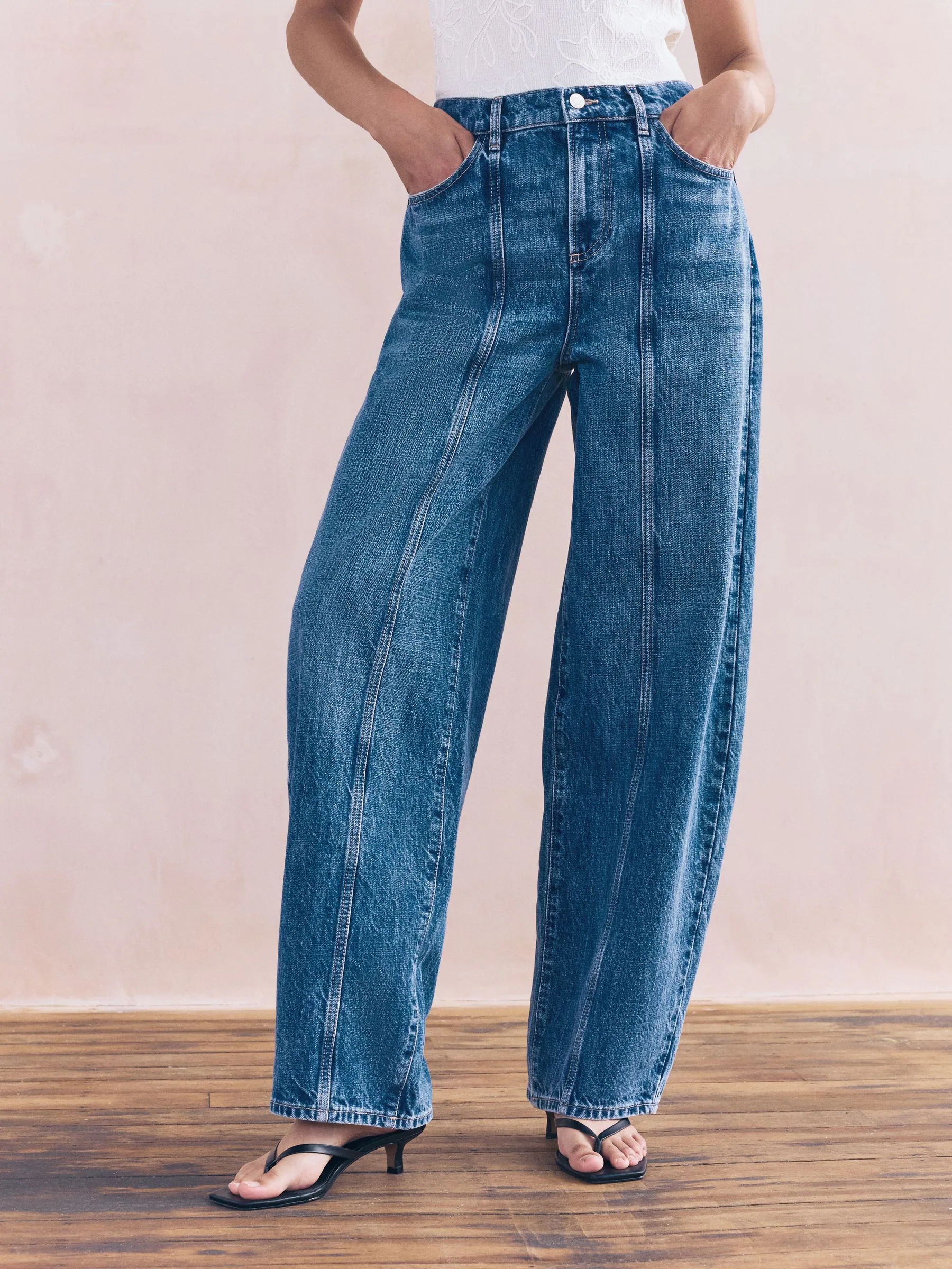 Middenblauw denim - Seam Front Barrel Leg Jeans