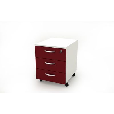 Caisson mobile - 3 tiroirs - L41xP50xH52,2 cm - structure blanche, façade prune