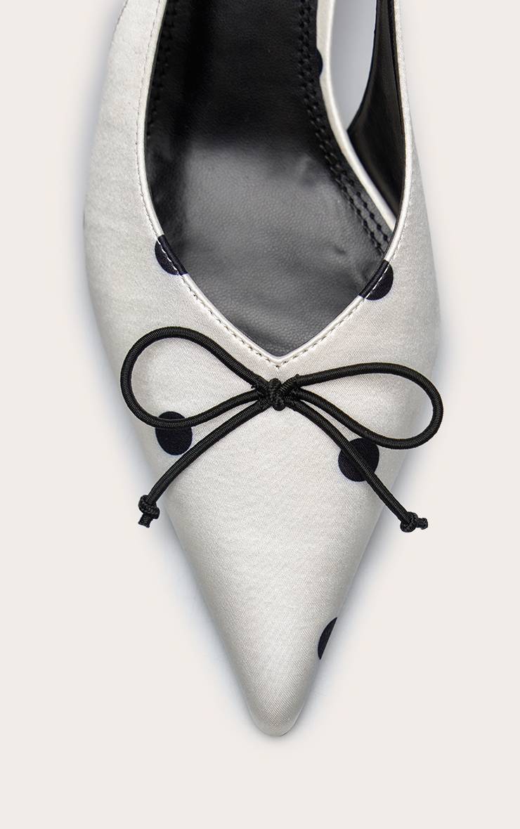 Black Polkadot Escarpin Slingback À Talon Chaton Avec Nœud À Pois