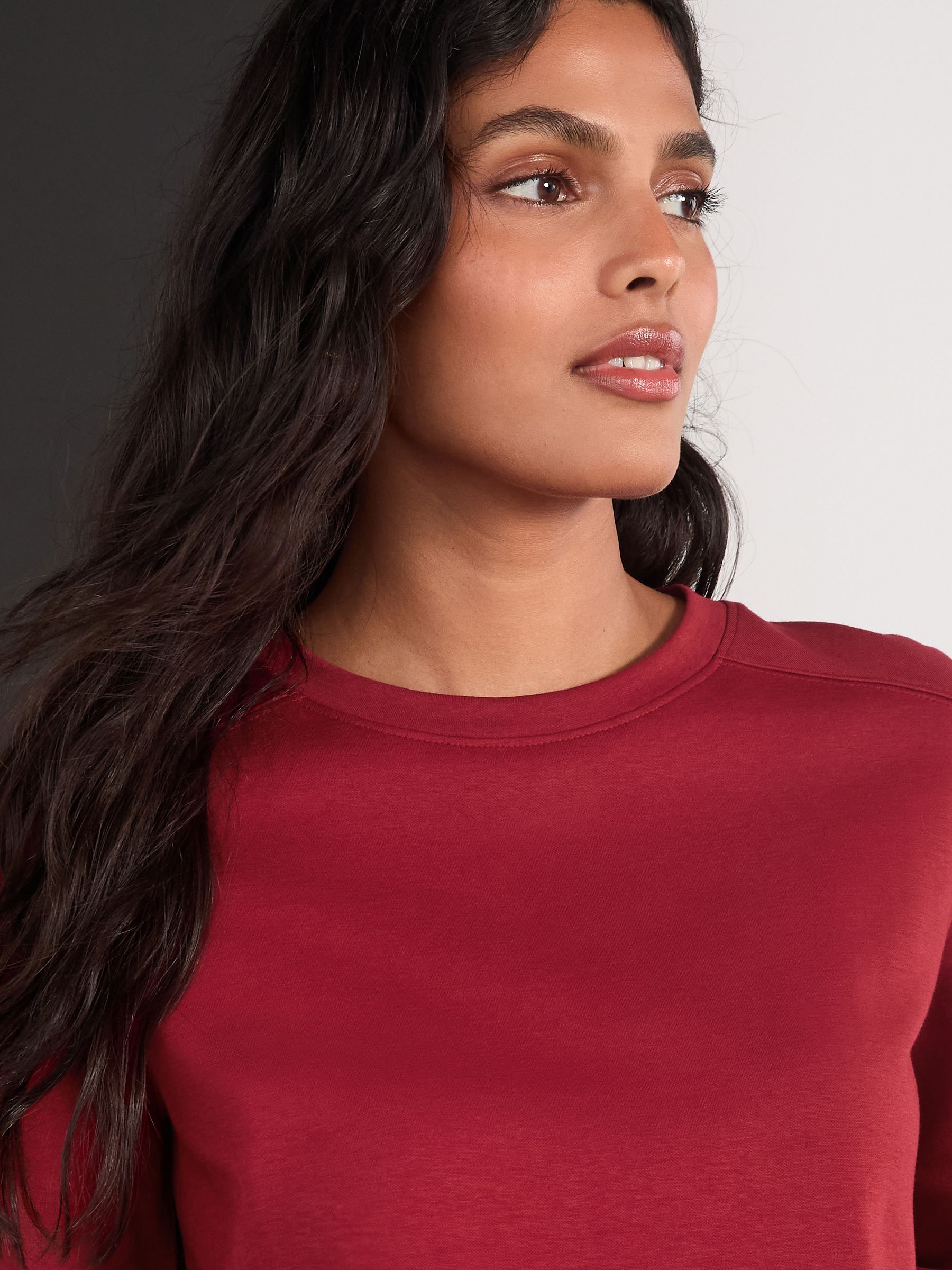 Kersrood - Dik T-shirt met lange mouwen en ronde hals