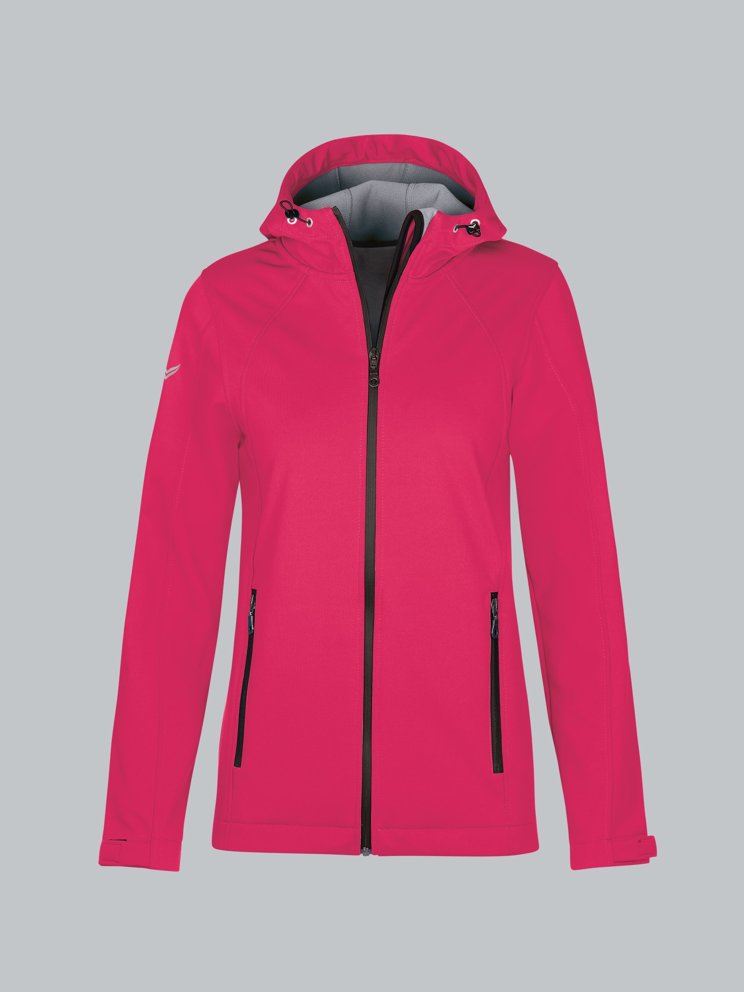 Taillierte Softshell–Kapuzenjacke Koralle
