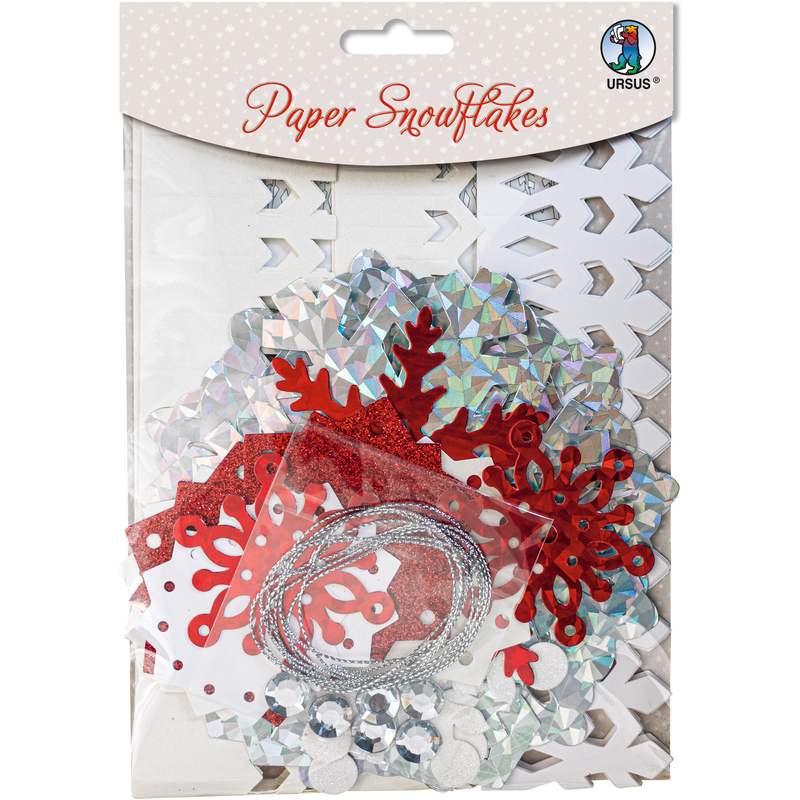 Ursus Papier Schneeflocken, 6 Stück, rot/weiss/silber