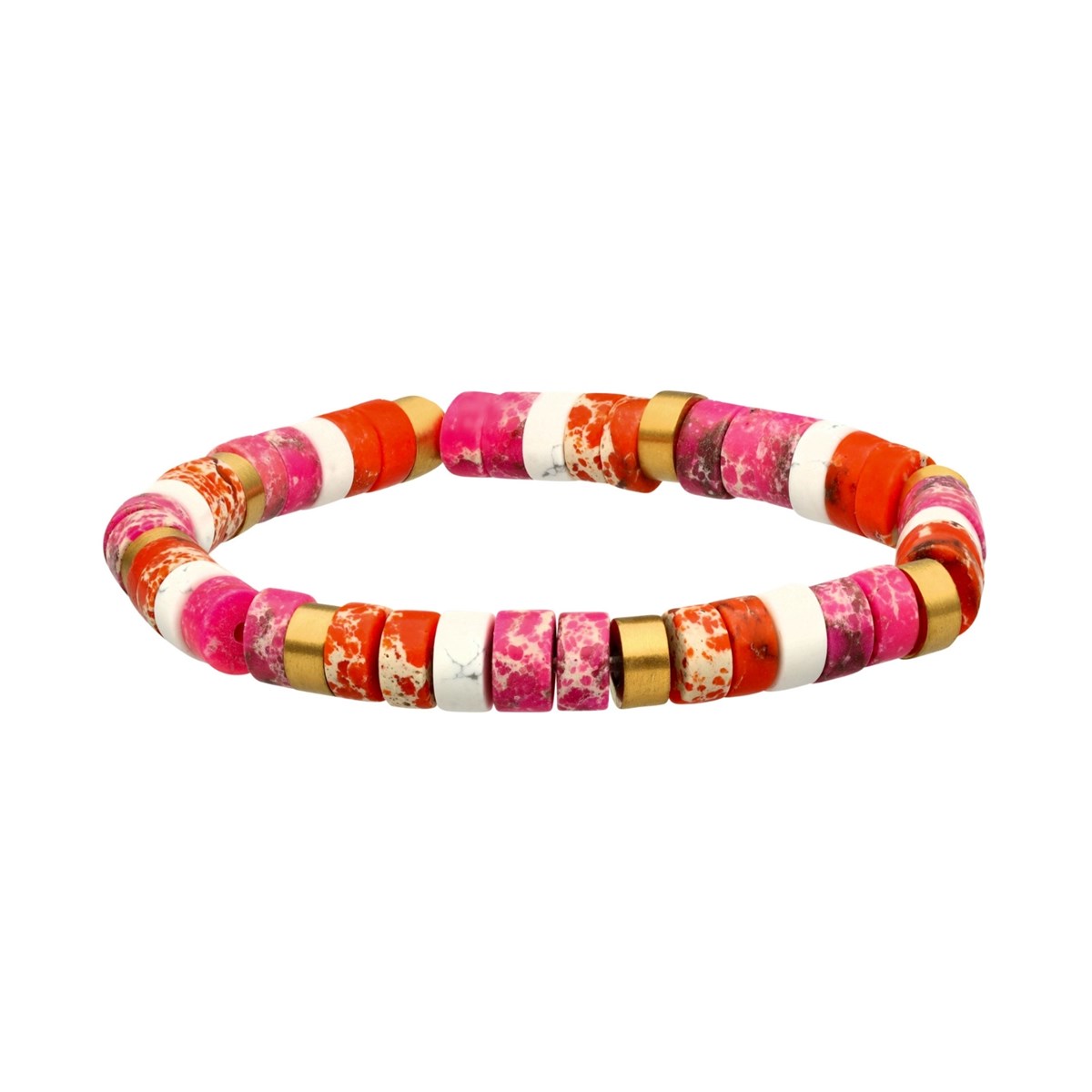 Bracelet Acier Perles Heishi 6mm Jaspe Orange Impérial Et Rose Impérial Et Turquoise Blanche-Small-16cm