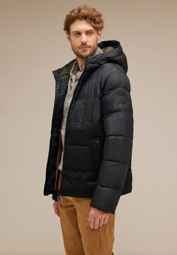Pufferjacke im Materialmix - Black