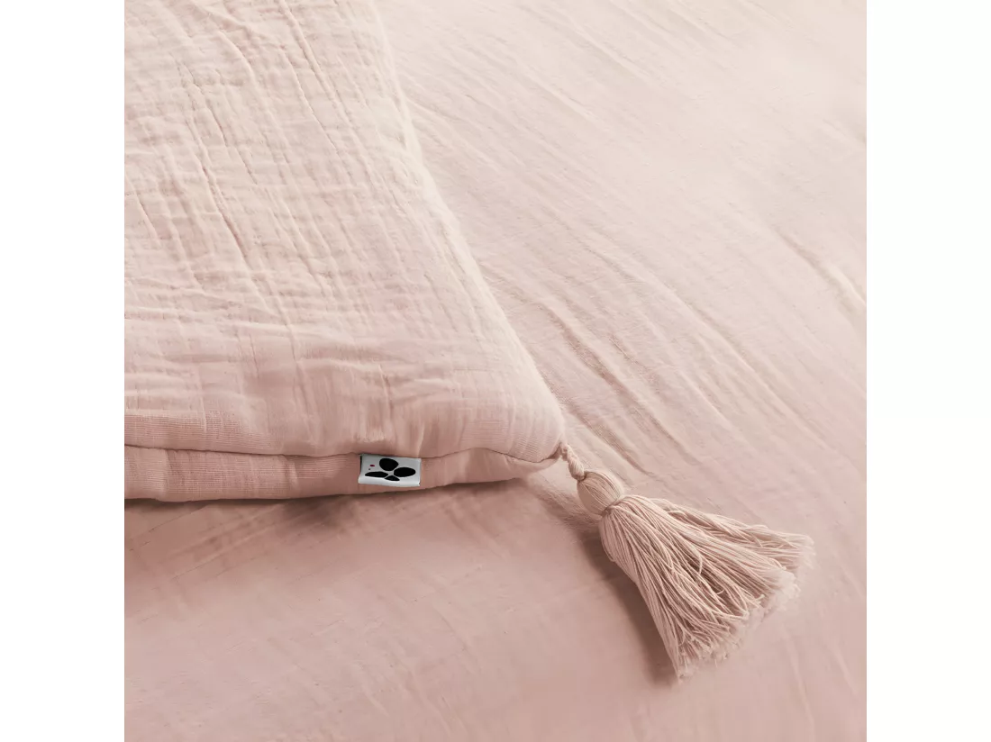 Édredon 150 x 150 cm en gaze de coton rose avec 4 pompons - PEPA