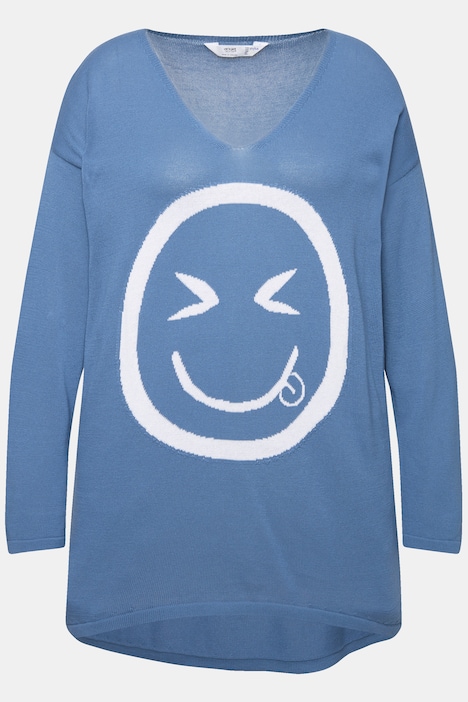 Pullover, oversized, Smiley, V-Ausschnitt, Langarm