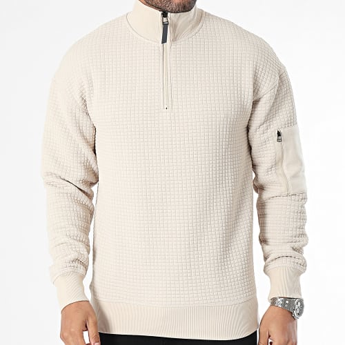 Sweat Col Montant Zippé Black Beige