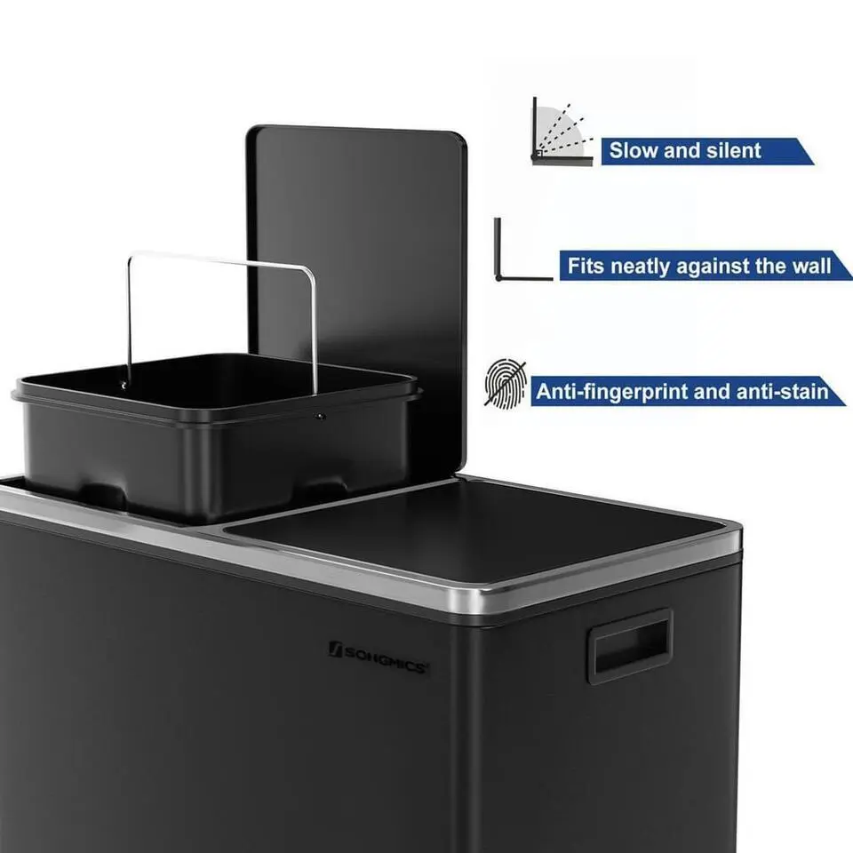 Songmics Prullenbak Met 2 Compartimenten - 2 x 30 L - Met Zwart