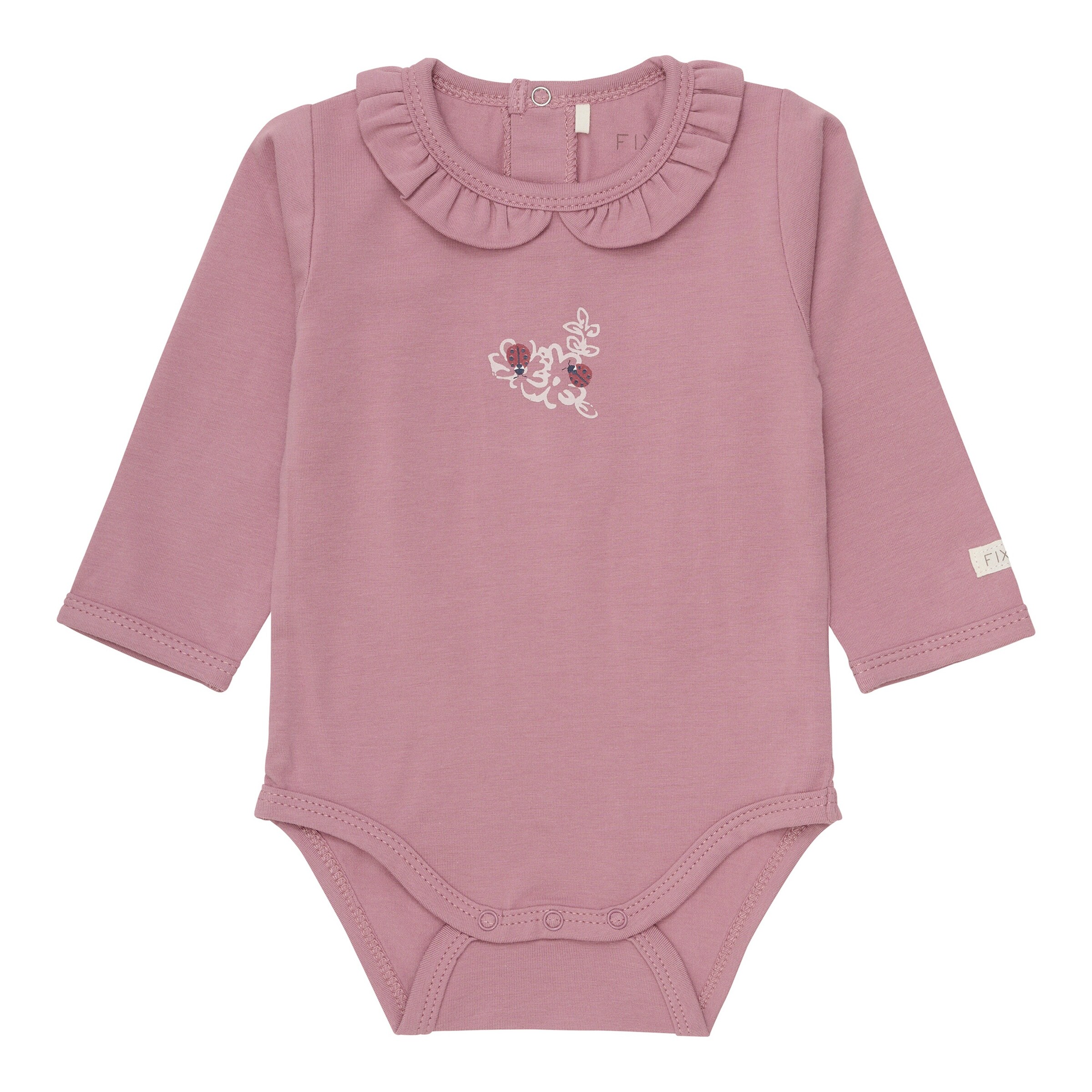 Fixoni 2er-Pack Bodys langarm Rüschenkragen Blumen Marienkäfer natur/rosa/beere