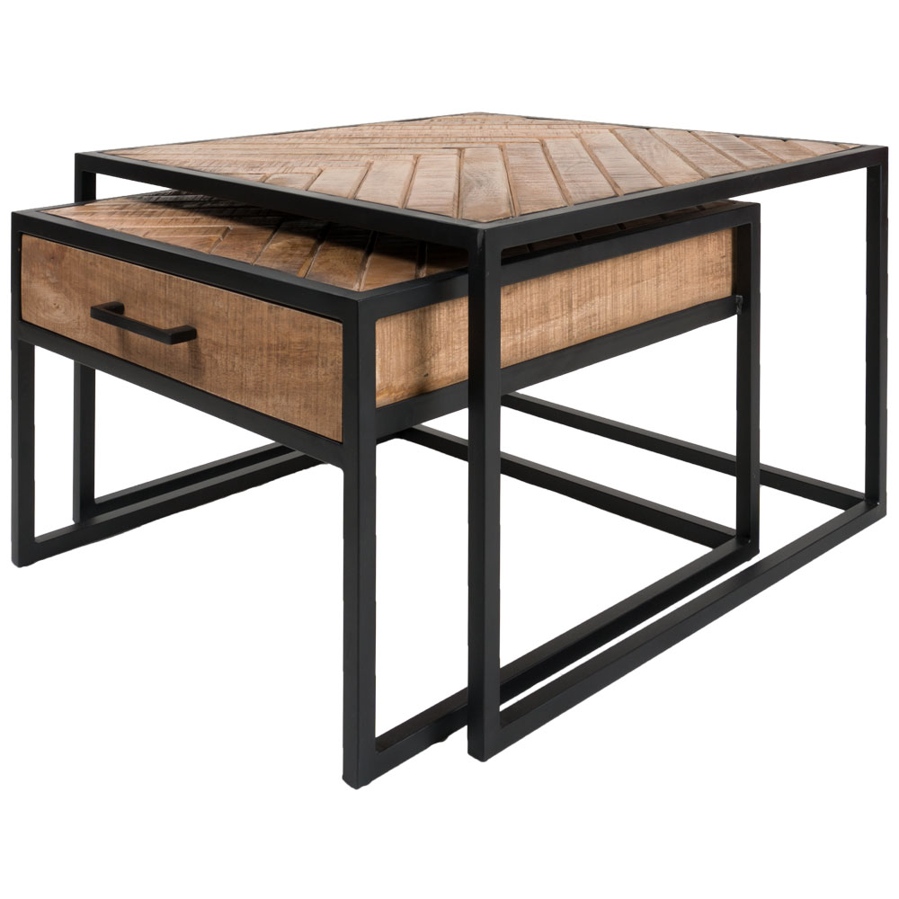 Salontafel Ruby visgraat mangohout – set van 2