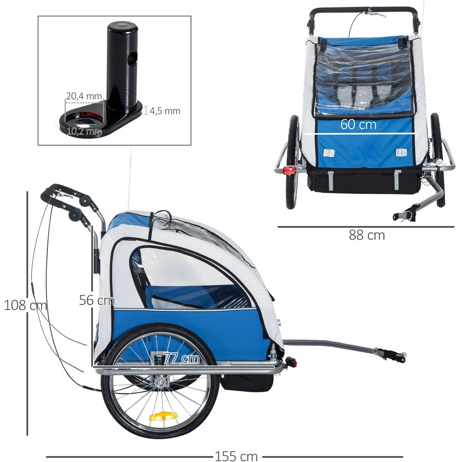 HOMCOM Kinderanhänger mit Staufach blau, weiß