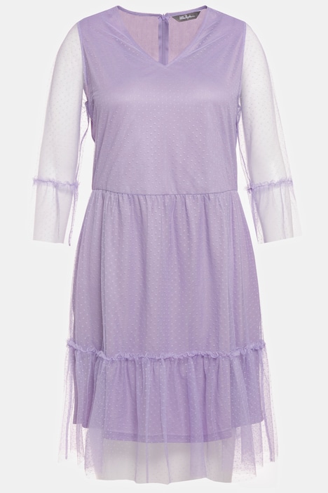 Kleid, doppellagig, A-Linie, V-Ausschnitt, 3/4-Arm