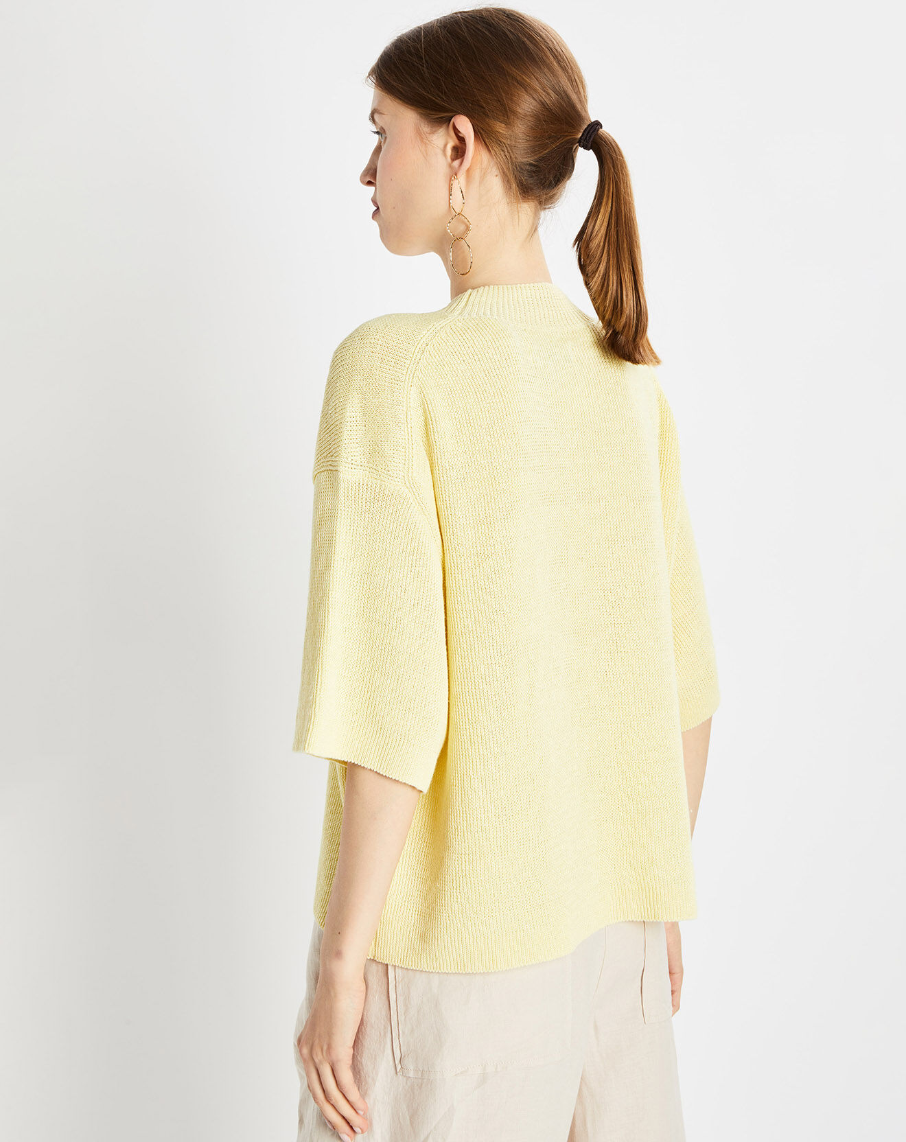 Marc O'Polo Pull 100% Lin manches courtes Col R jaune clair