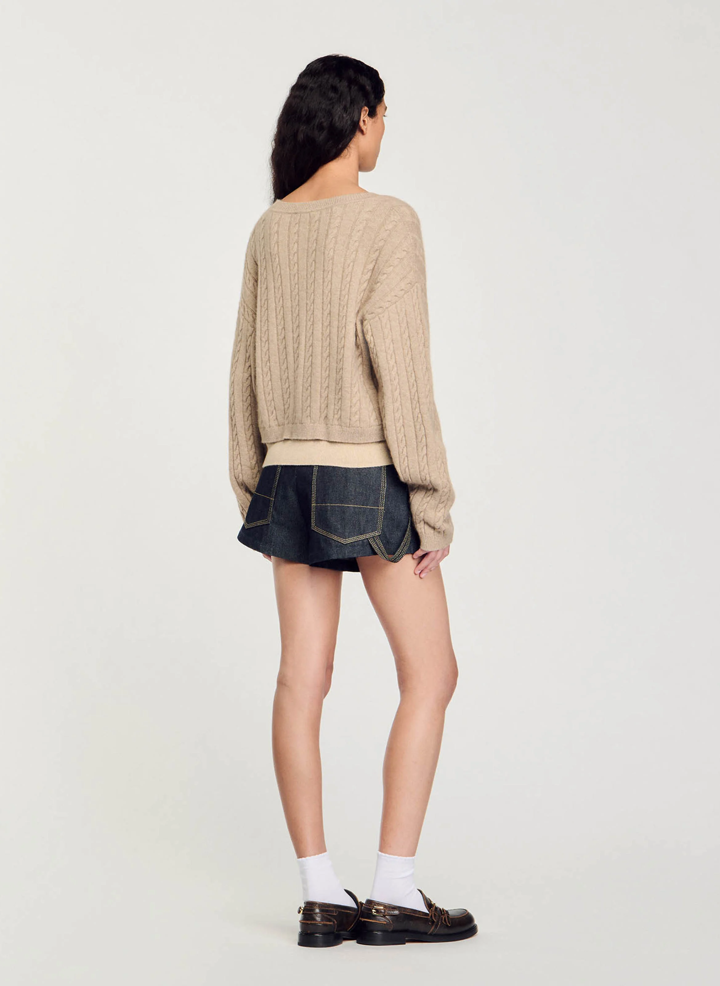 Pull col rond en laine mélangé | Beige