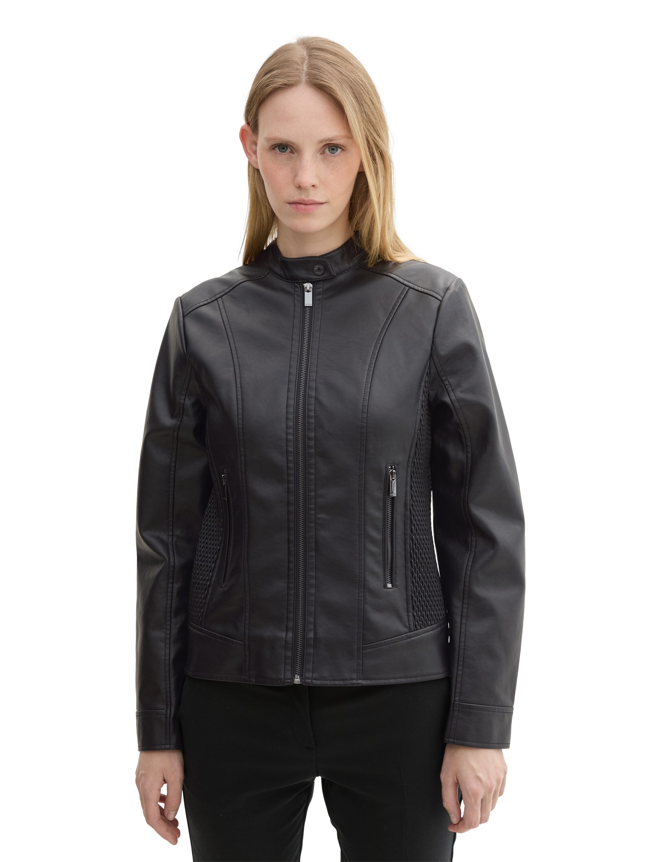 TOM TAILOR Bikerjacke ohne Kapuze Kunstleder mit Reissverschluss