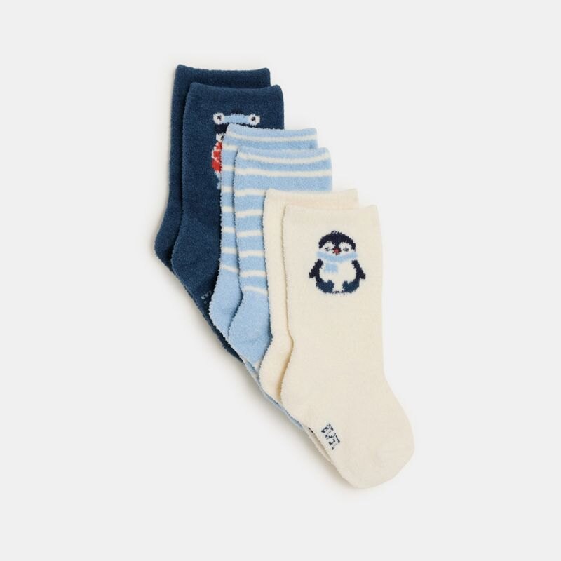 Chaussettes bouclettes hautes animaux bébé garçon (lot de 3) Bleu
