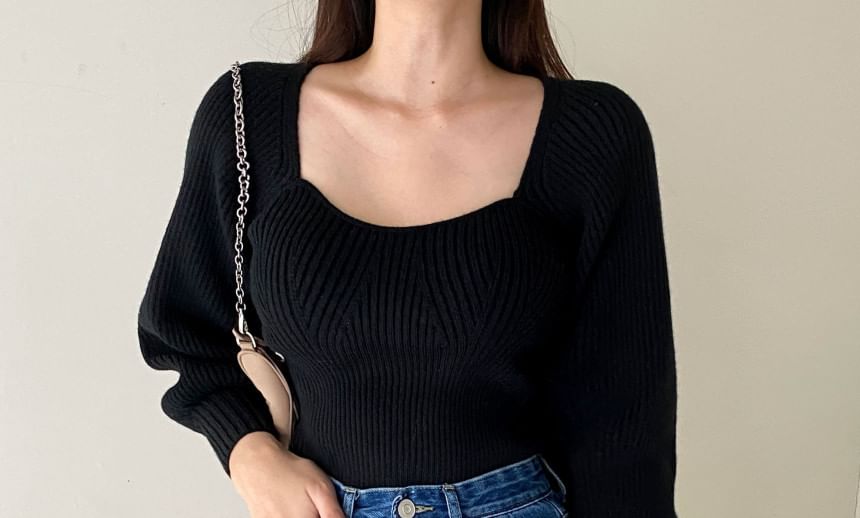 Brigitte - Lange mouwen ronde hals effen geribbelde slim-fit gebreide top