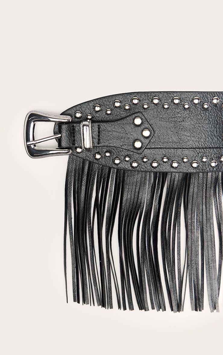 Noir Ceinture Western En Synthétiquecuir À Franges Pompons