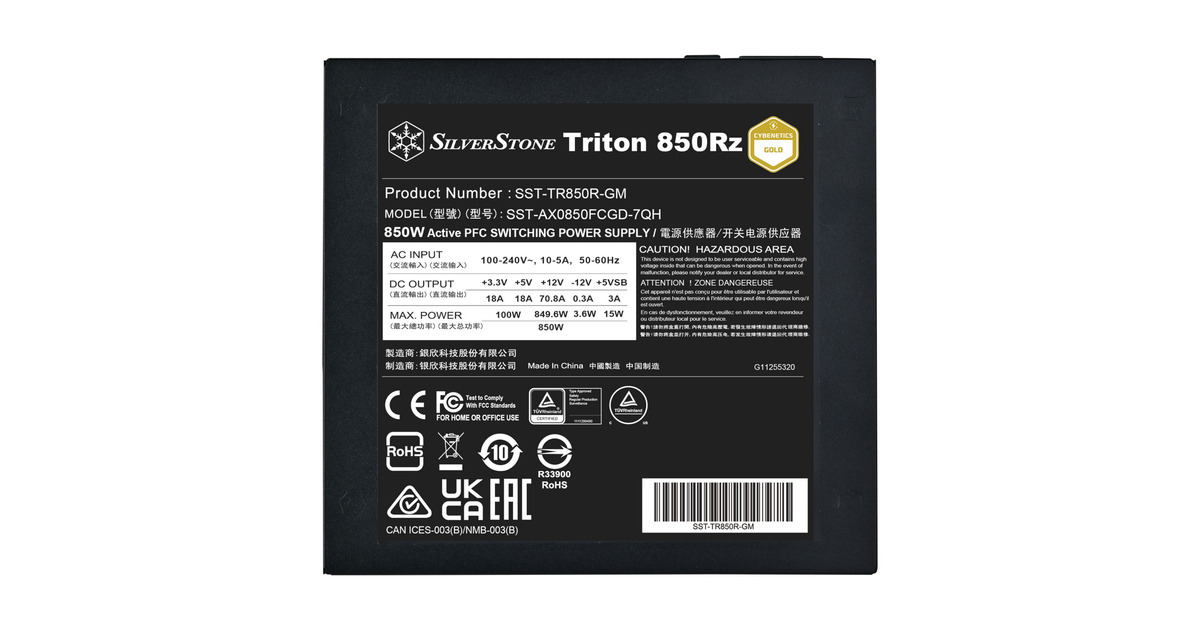 SilverStoneTriton 850Rz modulaire 850 watt voeding   (Zwart, 1x 12V-2x6, 3x PCIe)