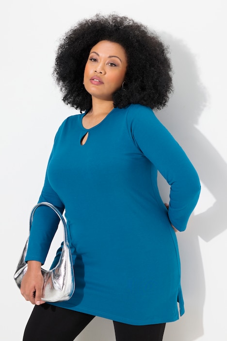 Longshirt, A-Linie, Keyhole, Rundhals, Langarm