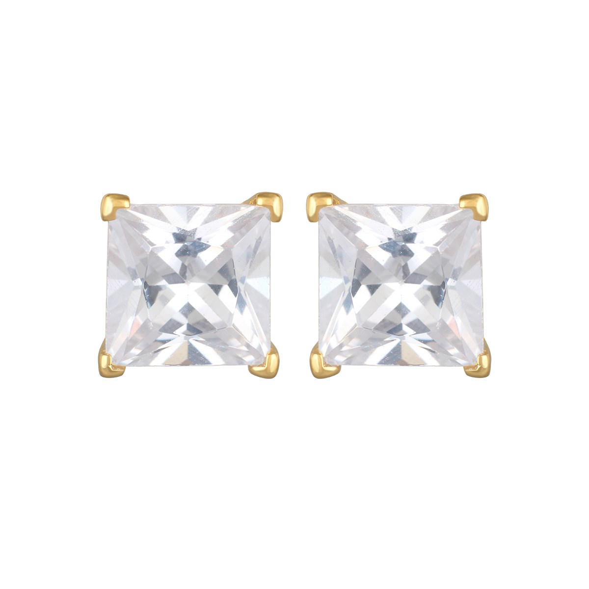 Boucles d'oreille plaqué or cubic zirconia forme carrée