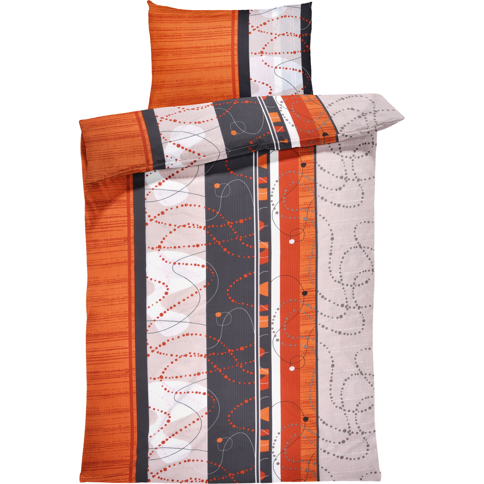 Bettwäsche Seersucker Geometrie orange 160x210 65x100 Bettanzug Nord