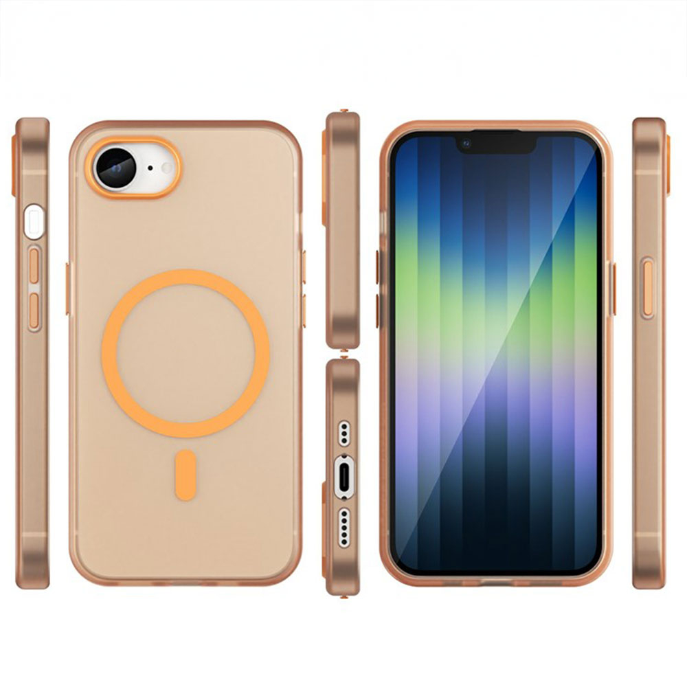 iPhone 16e MagSafe Hybrid Hülle TPU Bumper Slim Design Matt - Orange / Transparent