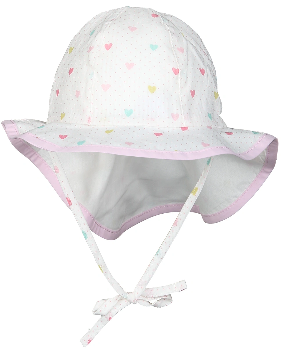 Sonnenhut PINK HEARTS mit Nackenschutz in ecru