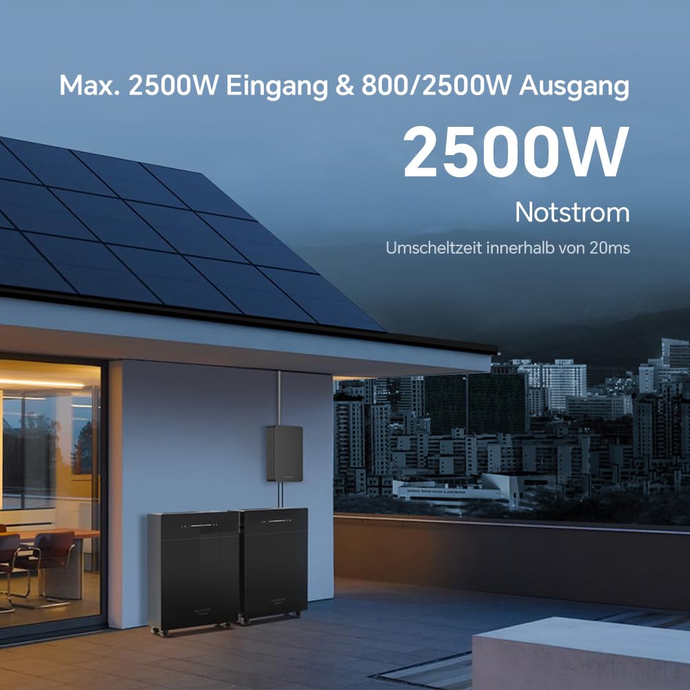 Marstek Venus C Balkonkraftwerk mit Speicher: AC Gekoppeltes Energiespeichersystem, 0% MwSt, 2.56kWh LiFePO4, 2,5kW PV-Eingangsleistung/Ausgang, Erweiterung bis zu 10,24kWh, Plug&Play, 6000 Ladezyklen