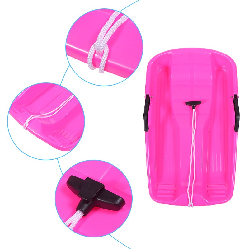 (64x38cm) Winter Ski Bob Schlitten Schneerutscher Rodel mit Bremsgriffen und Zugseil - Pink