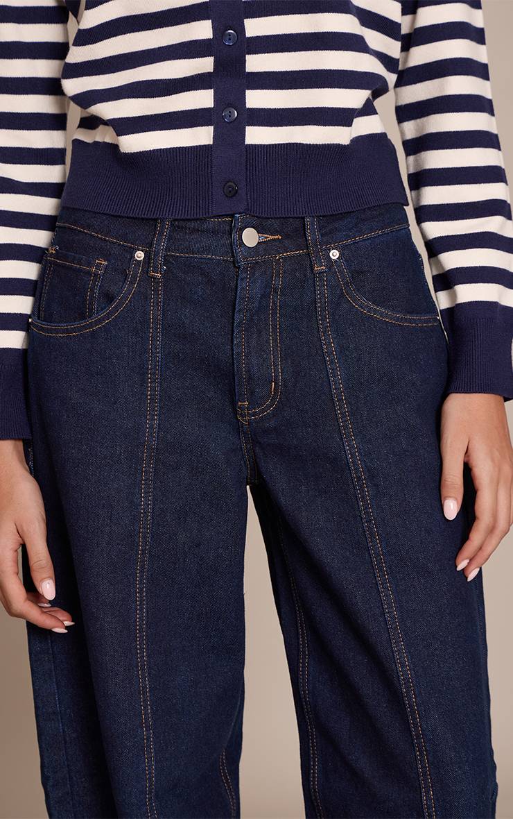 Bleu Indigo Jean Barrel Avec Détails De Coutures