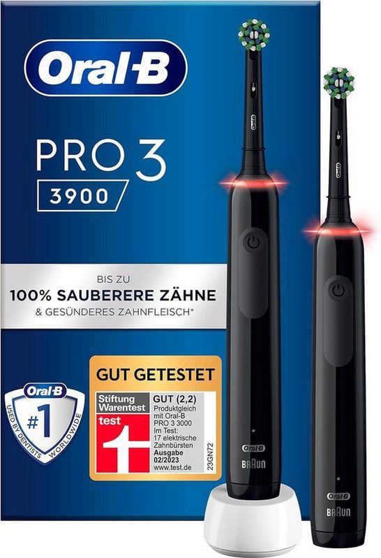Oral-B Pro 3 3900 Duo - Elektrische Tandenborstel - Zwart - 2 Stuks