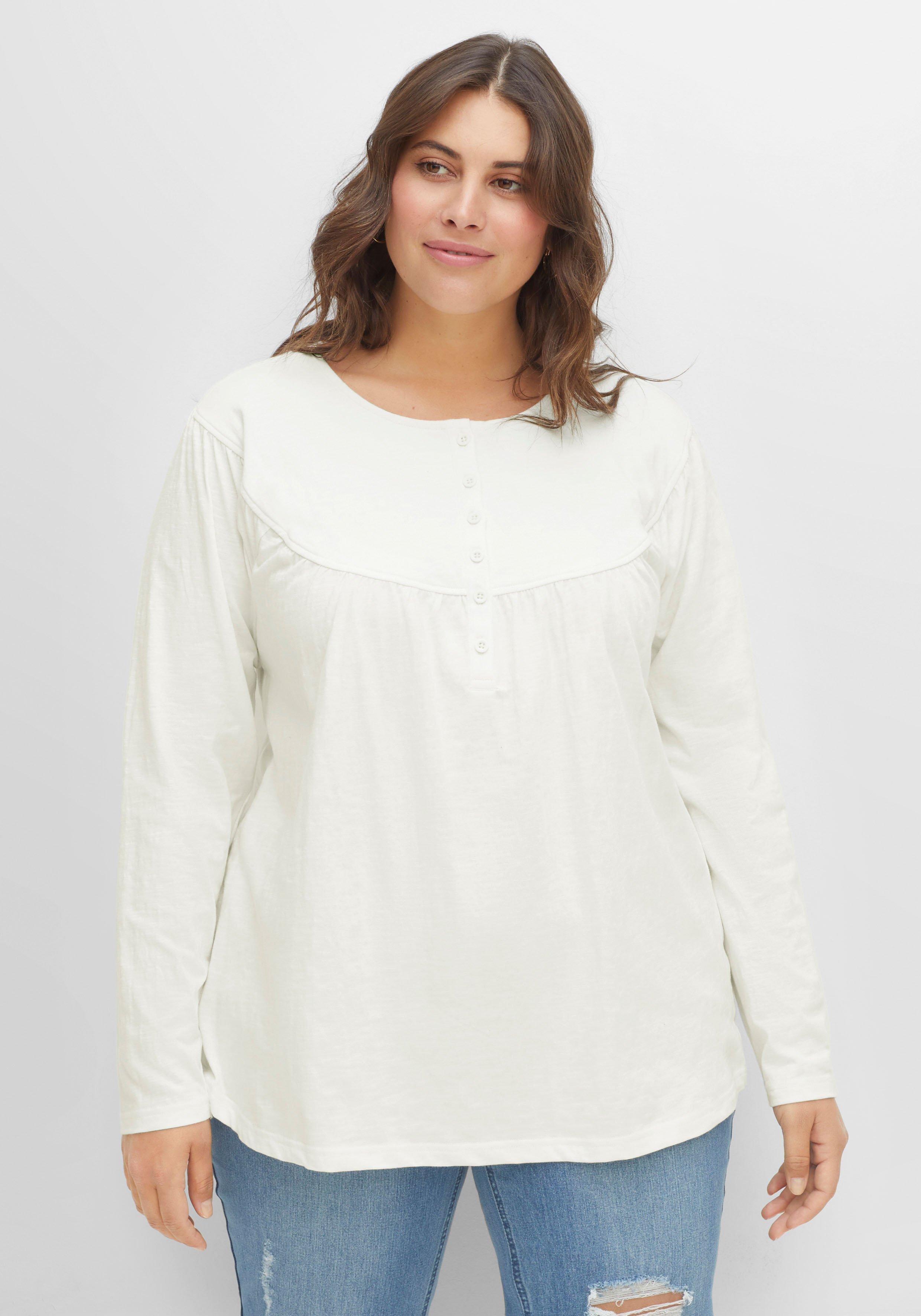 Langarmshirt mit Knopfleiste, in leichter A-Linie