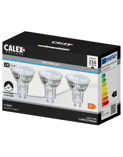 Calex Led Smd Gu10 Glas 2.8w 230lm 2700k - 3 Pack - Lichtbron - 1 43 g Warm Wit 1 stuk