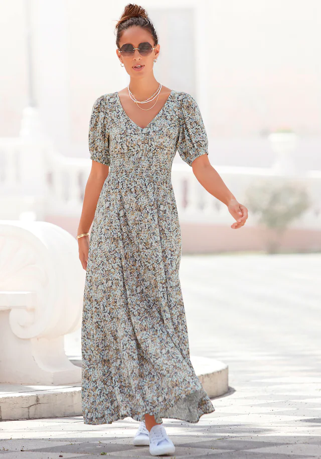 Vivance Maxikleid mit Blümchendruck und V-Ausschnitt, luftiges Sommerkleid