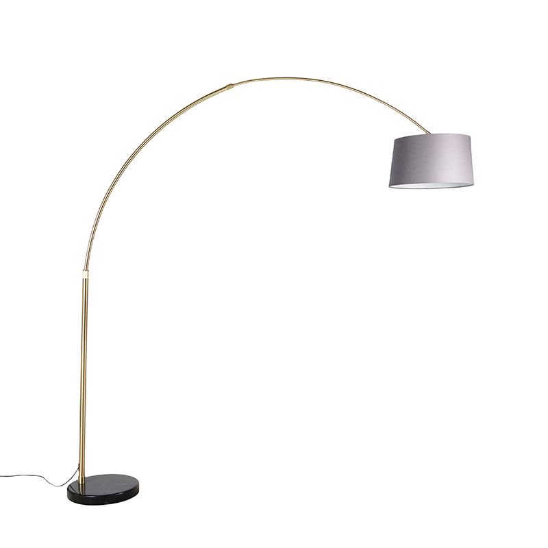 Booglamp messing met marmer en stoffen kap grijs 45 cm - XXL