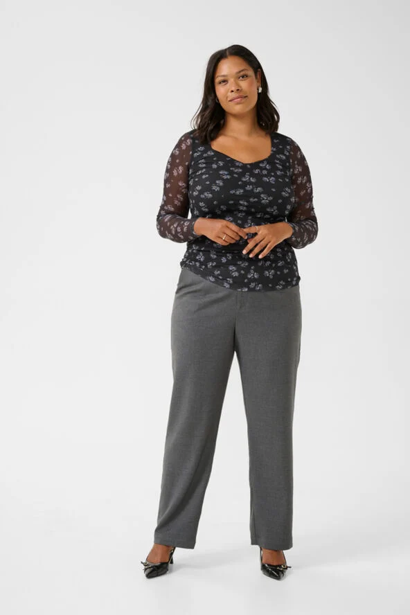 Kaffe Curve KCautumna Mesh Blouse Black/white flower print