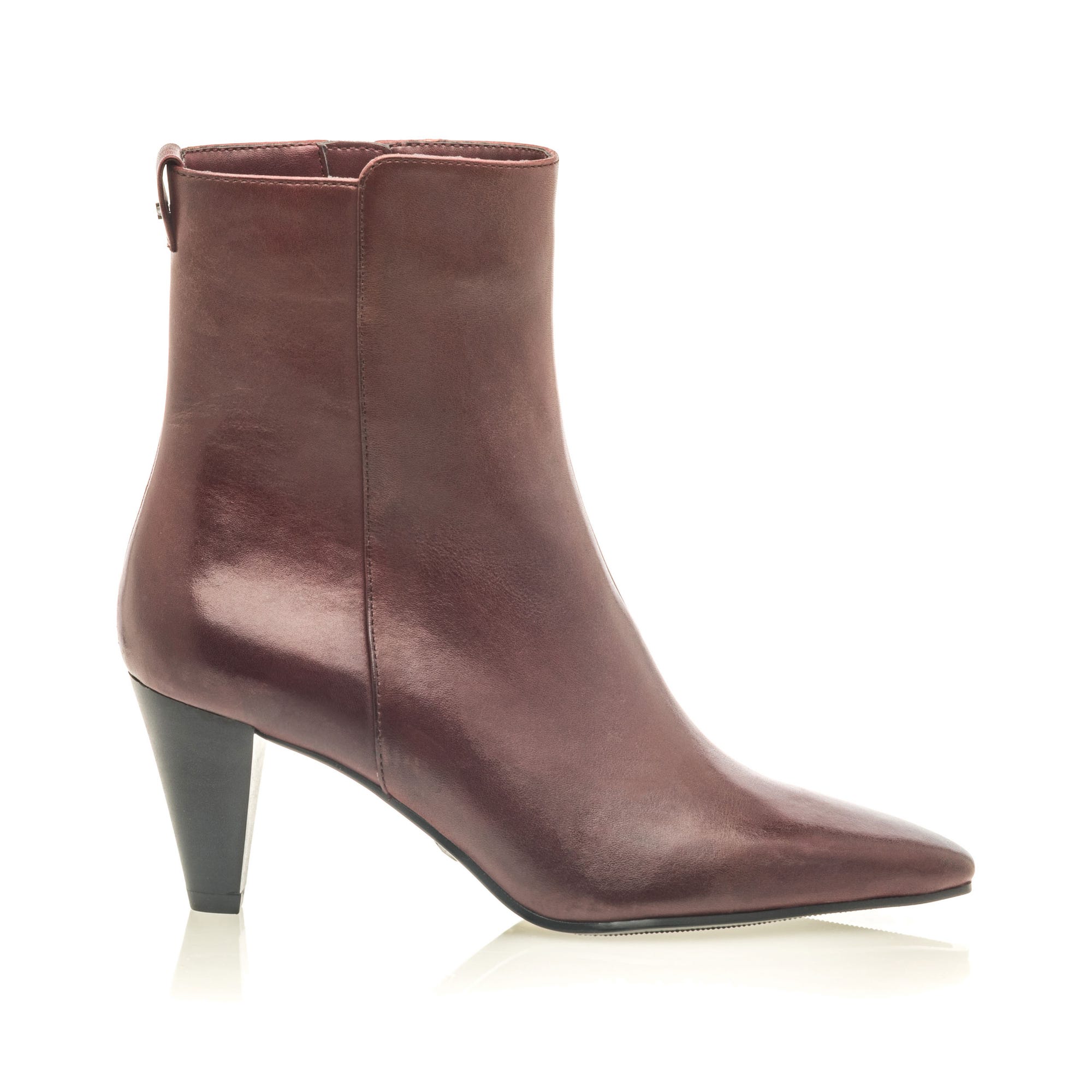 Bottines à talon Femme en cuir bordeaux