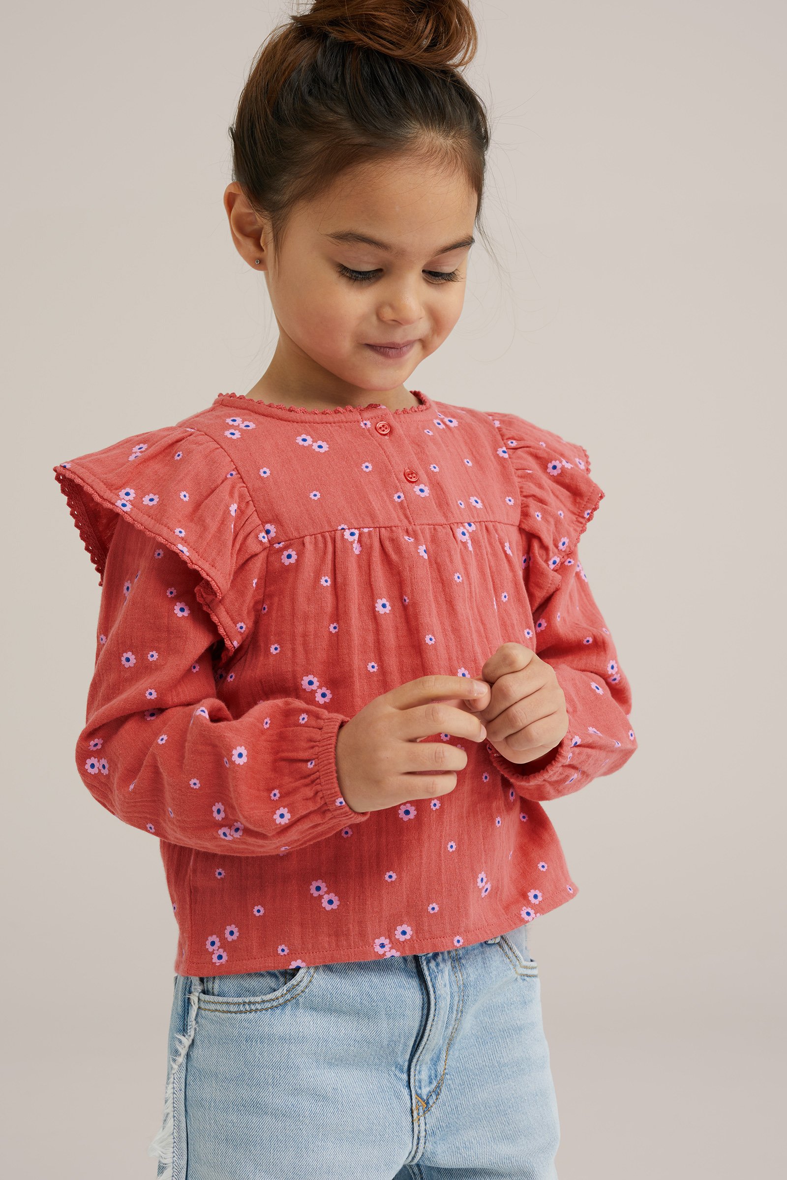 Meisjes blouse met dessin WE Fashion Koraalroze