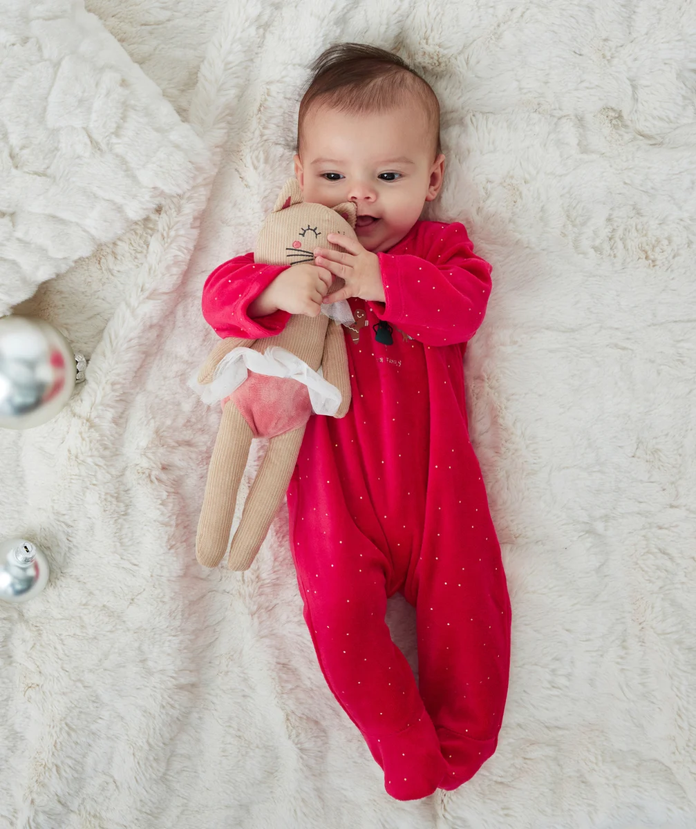 DORS BIEN DE NOËL EN FIBRES RECYCLÉES ET VELOURS ROUGE AVEC MOTIFS