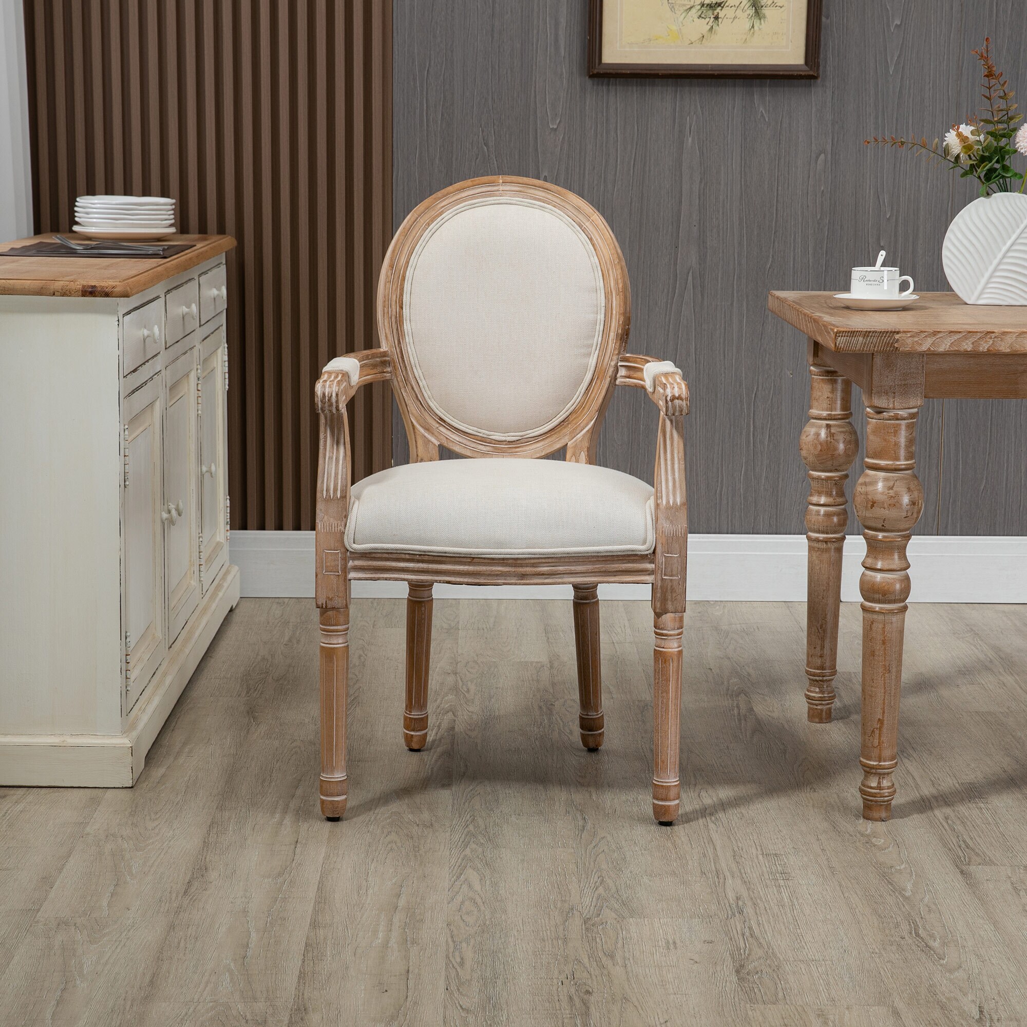 HOMCOM Esszimmerstuhl im Antik-Design weiß 56L x 54B x 96H cm