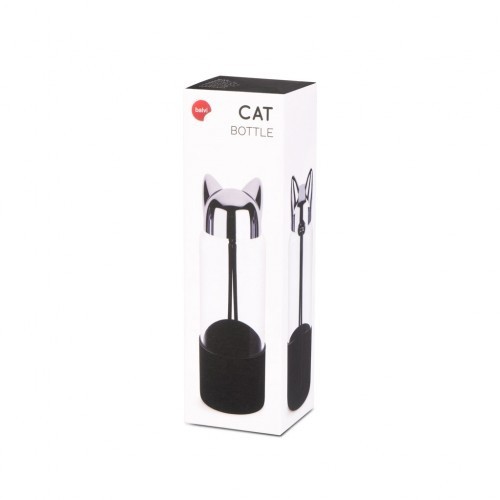 Garrafa térmica para viagem em formato de gato, preta.