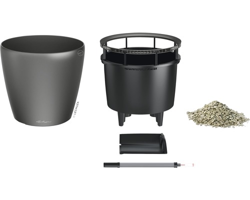 Lechuza Classico LS bloempot Ø 21 x H 20 cm antraciet incl. zelfbewateringssysteem, plantenbak, substraat, waterniveau-indicator